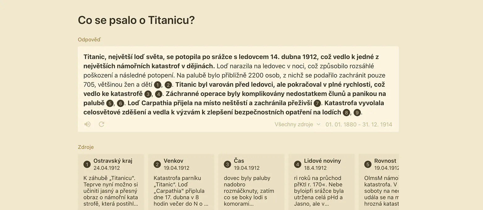Odpověď Paměti novin o Titanicu bez časového filtru
