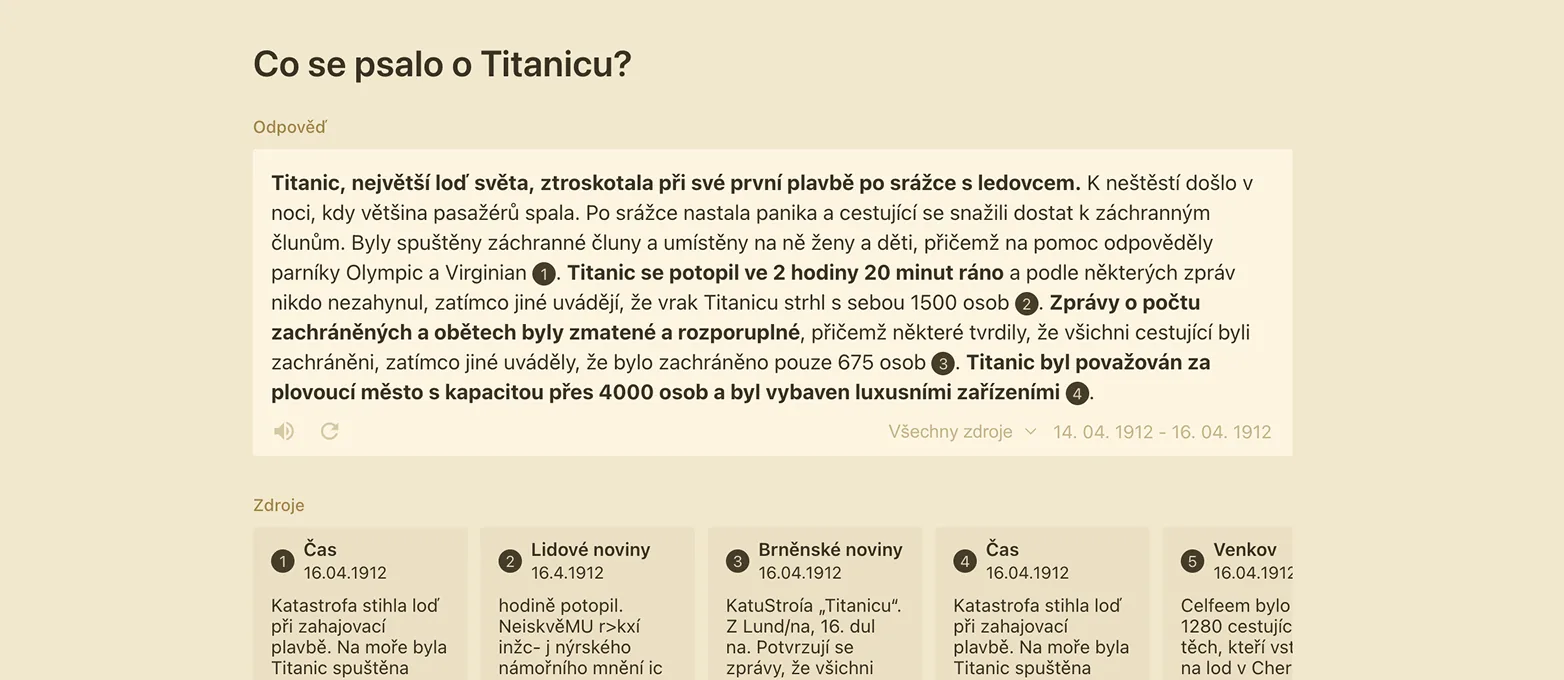 Odpověď Paměti novin o Titanicu v prvních dnech po katastrofě