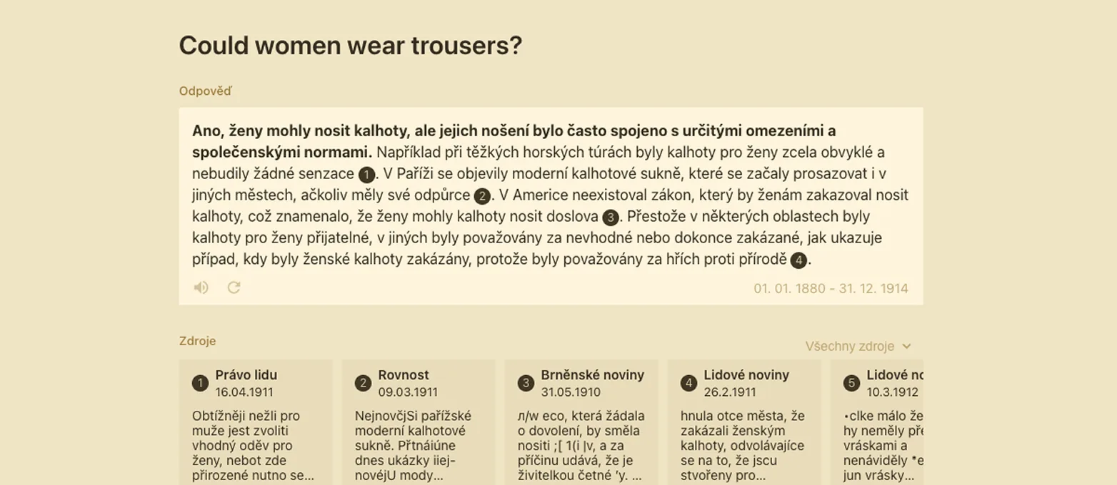 Paměť novin answer to the English query “Could women wear trousers?”