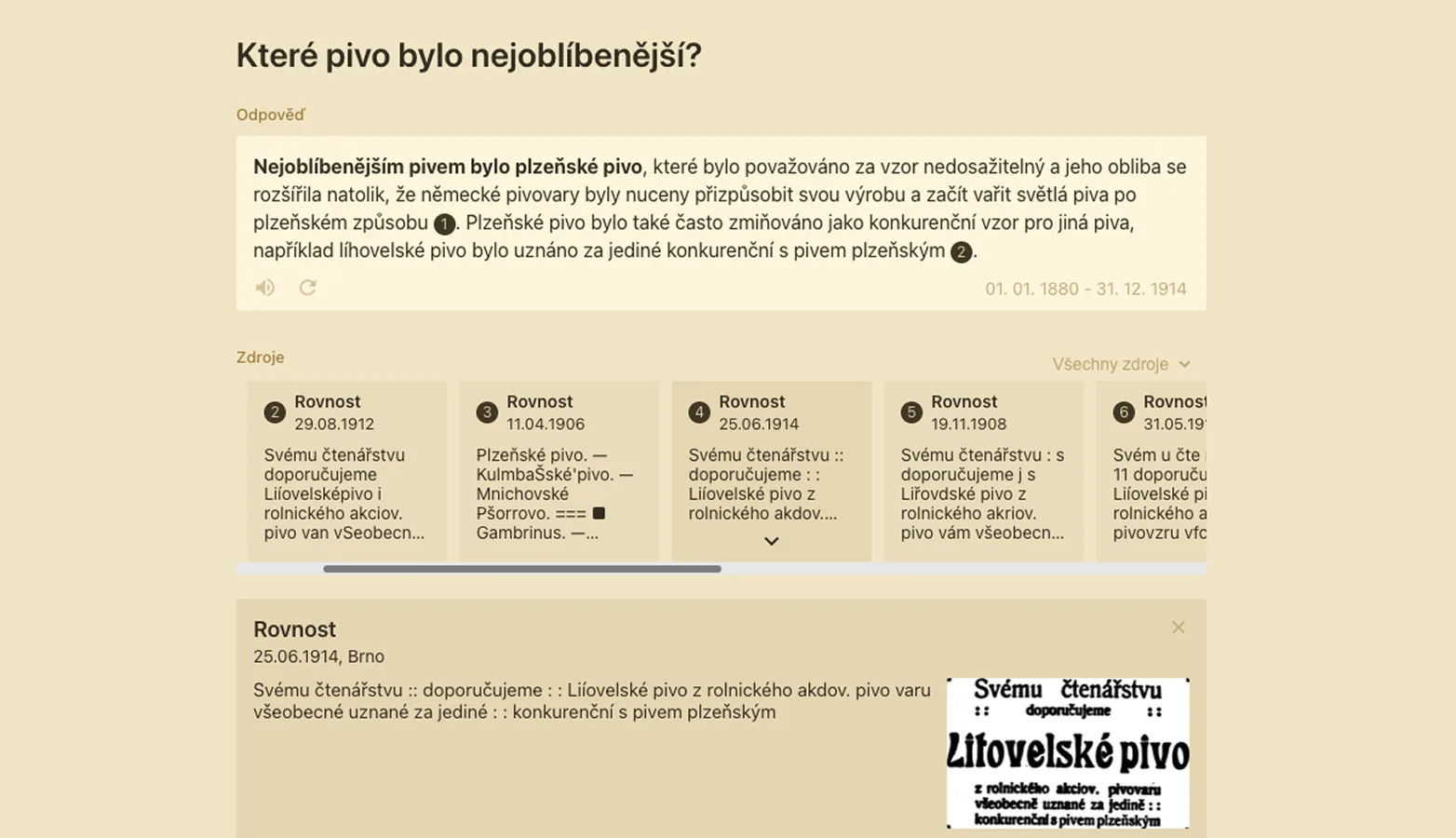 Paměť novin answer to a question about the most popular beer