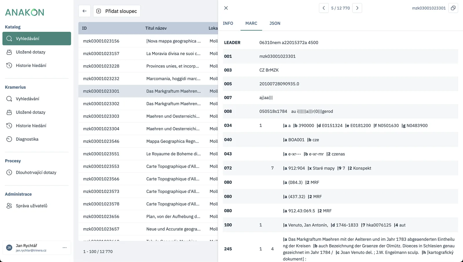 The Anakon interface with query results