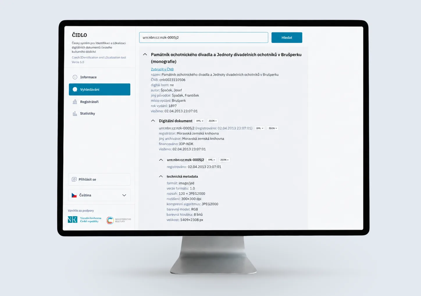 A monitor showing search results in CZIDLO