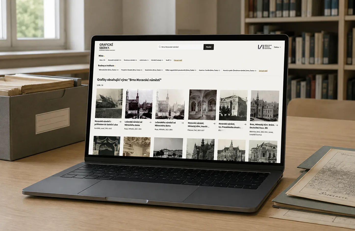A laptop showing search and filters on the Graphic Collections website